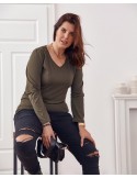 Bluză kaki cu mâneci lungi Plus Size FK568 - Magazin online - Boutique